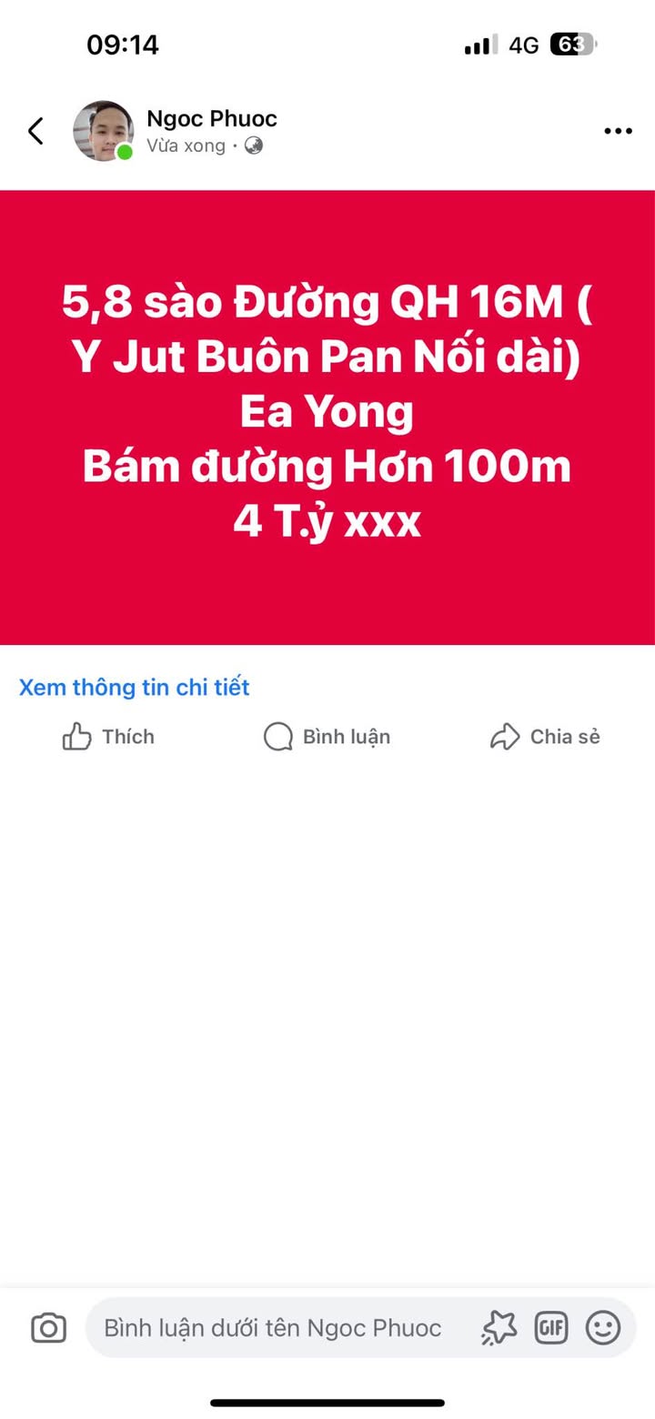 Đất nền 5,8 sào tại Buôn Pan, Đắk Lắk - Bám đường QH 16M, giá 4 tỷ
