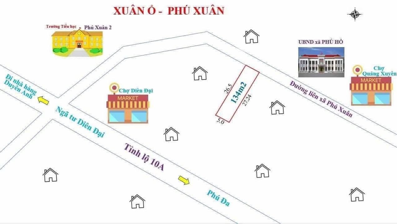 Đất mặt tiền thôn Xuân Ổ, xã Phú Hồ 134m² giá 600 triệu - Vị trí đắc địa cho kinh doanh!