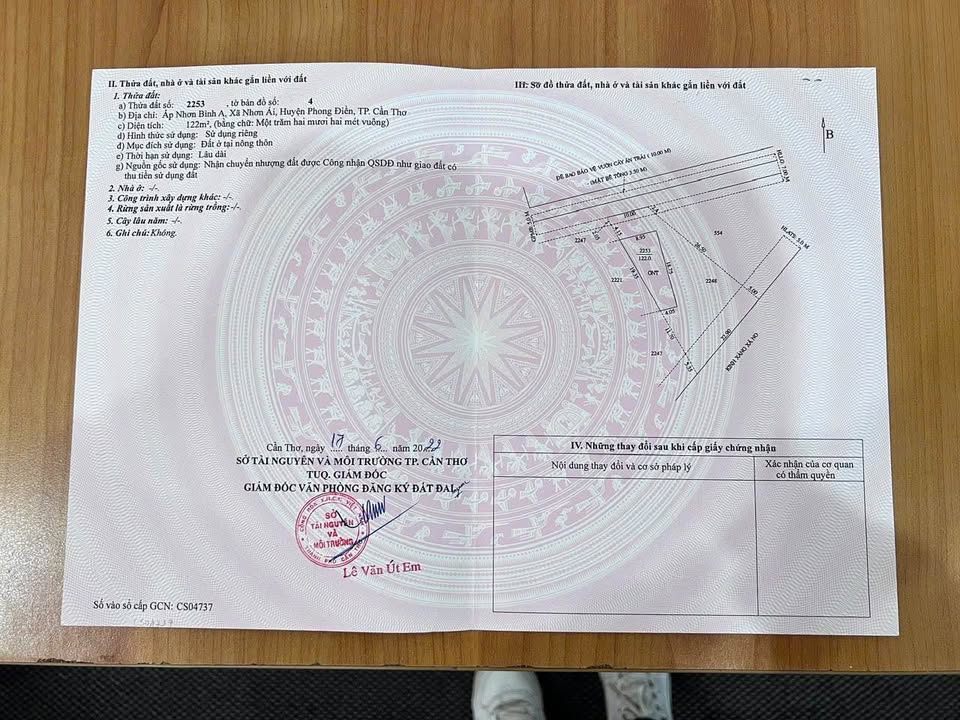 Đất nền 595m² xã Nhơn Ái, TP Cần Thơ giá 1.5 tỷ - Cơ hội đầu tư tuyệt vời!