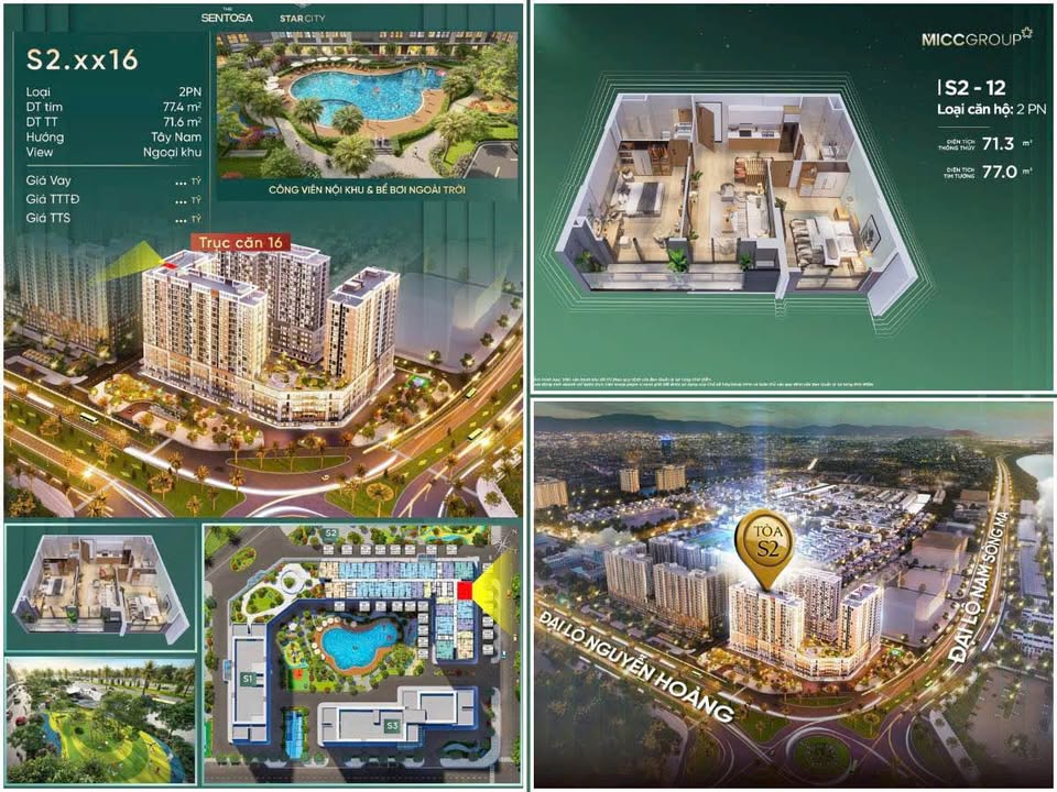Căn hộ 2PN Tầng 10 Tòa S2 The Sentosa 71m² giá chỉ 2,7 tỷ - Cơ hội hiếm có!