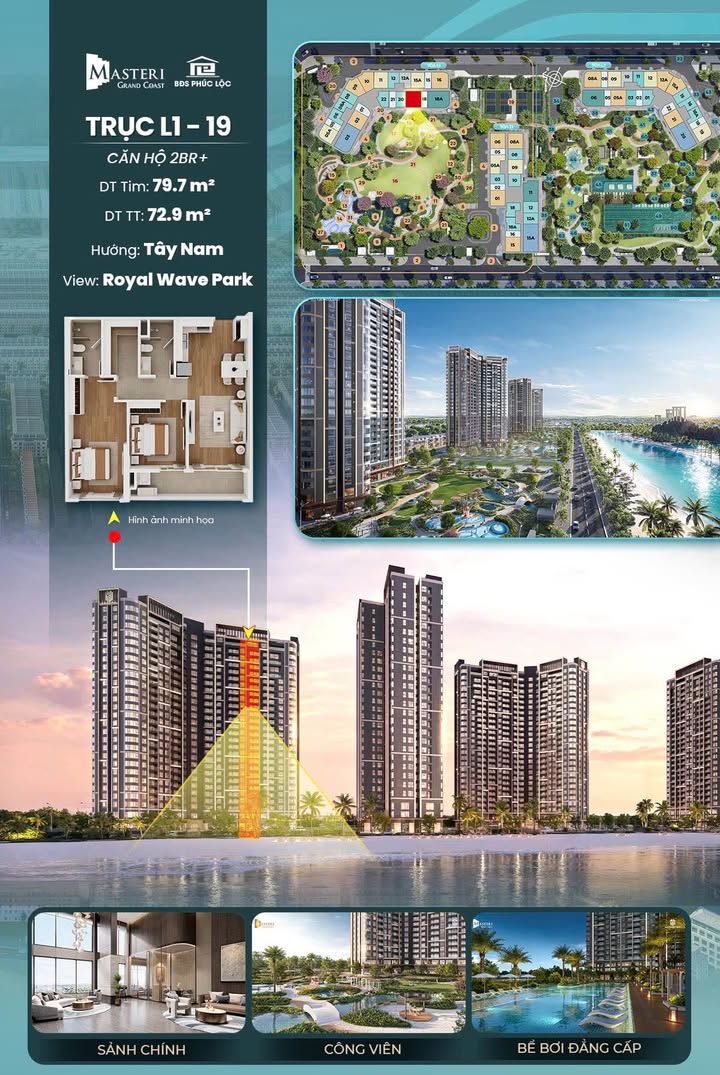 Căn hộ 2PN Masterise Ocean Park 2, Hưng Yên 72,9m² - View biển hồ tuyệt đẹp!