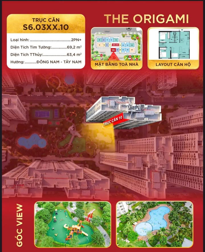 Căn hộ The Origami Thủ Đức 69m² giá 3.99 tỷ - View hồ bơi tuyệt đẹp!