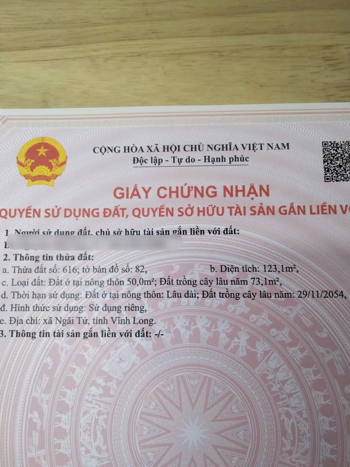 Đất thổ cư Xã Ngãi Tứ, Huyện Tam Bình 120m² giá 180 triệu - Chỉ cần thương lượng nhẹ!