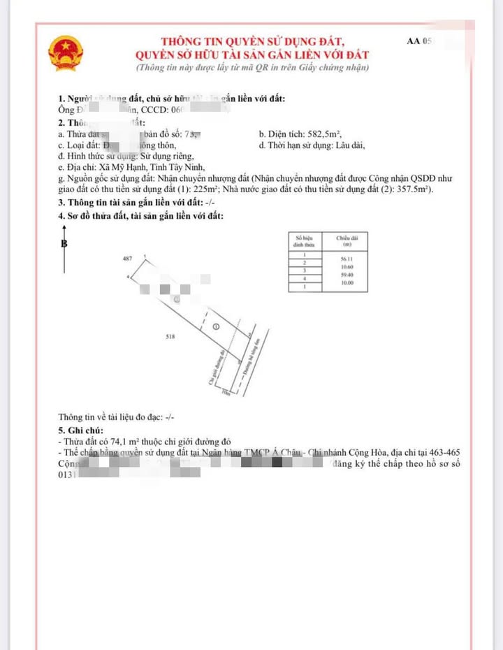 Đất thổ cư 582m² tại Mỹ Hạnh, Đức Hoà - Giá 4,2 tỷ - Tiềm năng đầu tư lớn!
