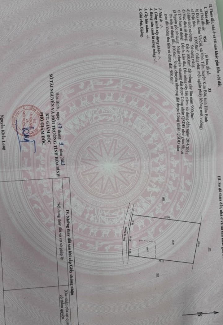 Đất nền Vĩnh Tiến Kim Bôi 1000m² giá 1.6 tỷ - Sổ đỏ chính chủ, mặt tiền rộng