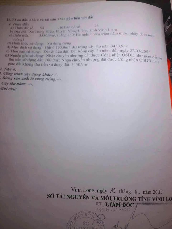 Đất nông nghiệp tại Trung Thành, Vĩnh Long 3550m² - Giá chỉ 1.42 tỷ hấp dẫn!