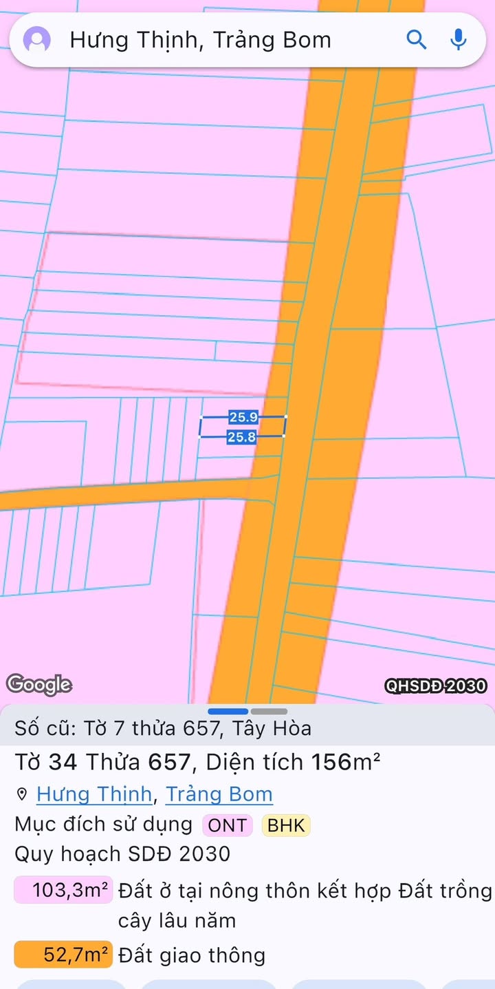 Đất nền mặt tiền Kinh Doanh Tây Hòa 156m² giá 1.78 tỷ - Đầu tư sinh lời tại Trảng Bom!