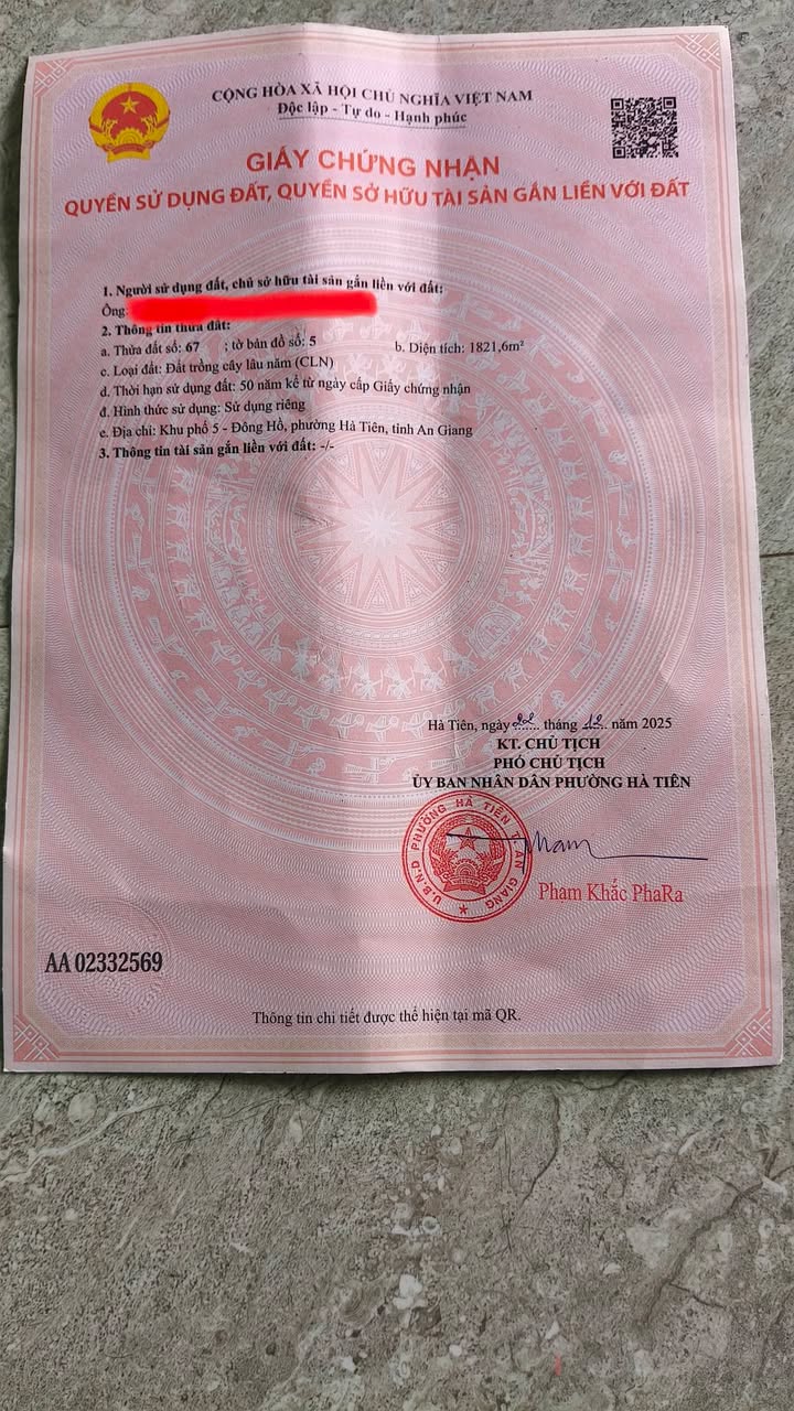 Đất nền chính chủ tại kp5, Phường Châu Phú B, 1822m² giá 925 triệu - Đầu tư sinh lời ngay!