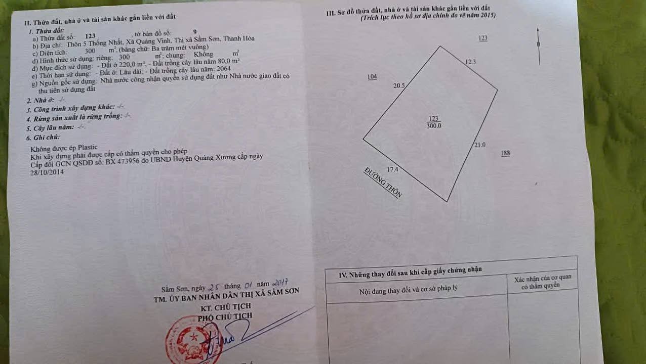 Đất thổ cư 300m² tại thôn 5 Thống Nhất, Sầm Sơn - Giá chỉ 3 tỷ VND