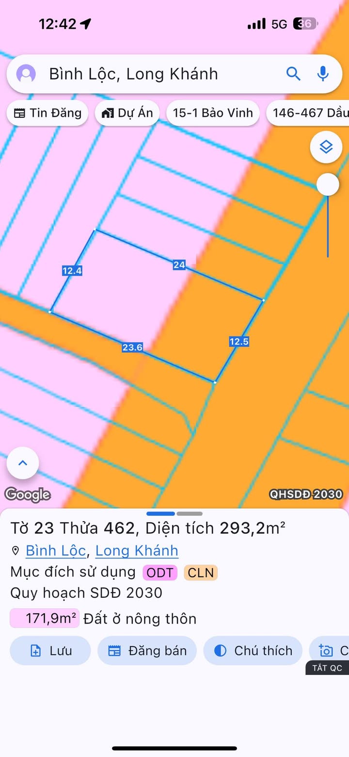 Đất 2 mặt tiền kinh doanh Phường Bình Lộc 288m² giá 1 tỷ - Sổ riêng thổ cư sẵn