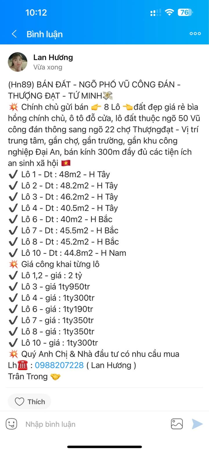 Bán đất ngõ 50 Vũ Công Đán, Tứ Minh, 48m² giá chỉ 1.190 triệu - Đầu tư sinh lời ngay!