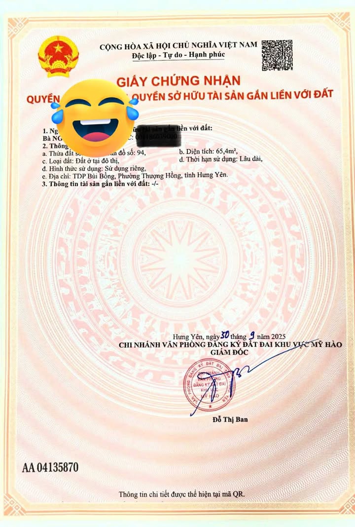 Đất nền TDP Bùi Hồng, Hưng Yên 65.4m² giá 1.765 tỷ - Đầu tư sinh lời ngay!