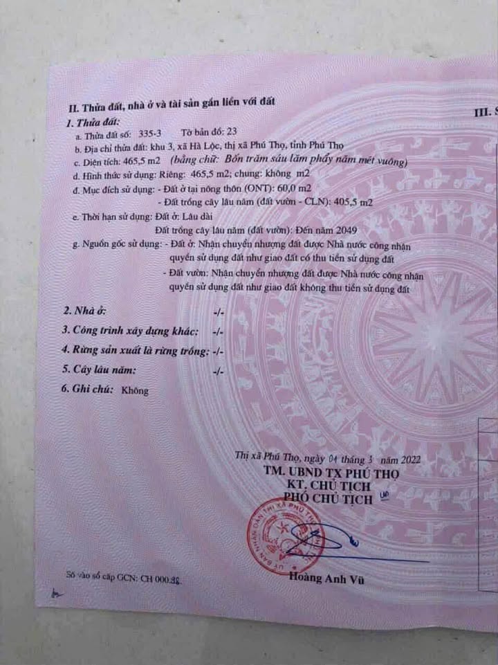 Đất Khu 3 Phú Thọ 465m² giá 1 tỷ - Đường thông tứ phía, dễ xây dựng!