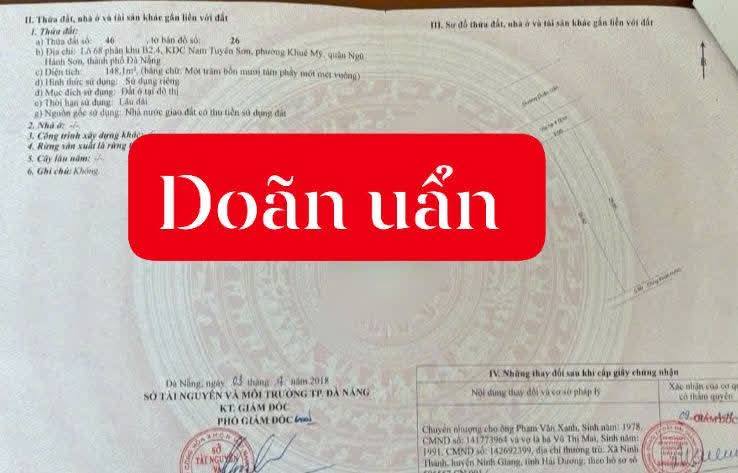 Đất mặt tiền Đường Đoàn Uẩn, Quận Ngũ Hành Sơn, 148m² giá 12 tỷ - Cơ hội đầu tư tuyệt vời!