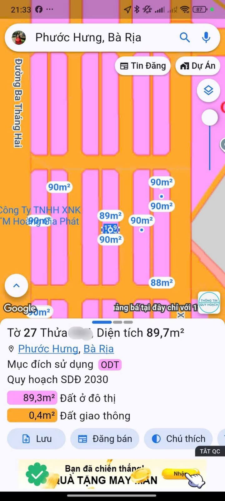 Đất nền Phước Hưng Bà Rịa 89m² giá 2.4 tỷ - Đầu tư sinh lời hấp dẫn!