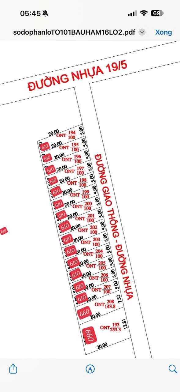 Đất nền 100m² mặt tiền đường 19/5, xã Bàu Hàm giá 610 triệu - Sổ hồng riêng