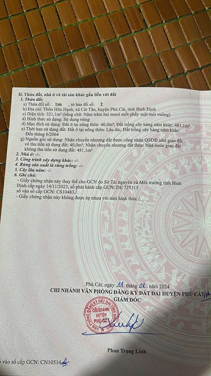 Đất thổ cư tại Thôn Hữu Hạnh, Phù Cát 521m² giá chỉ 500 triệu - Cơ hội đầu tư tuyệt vời!