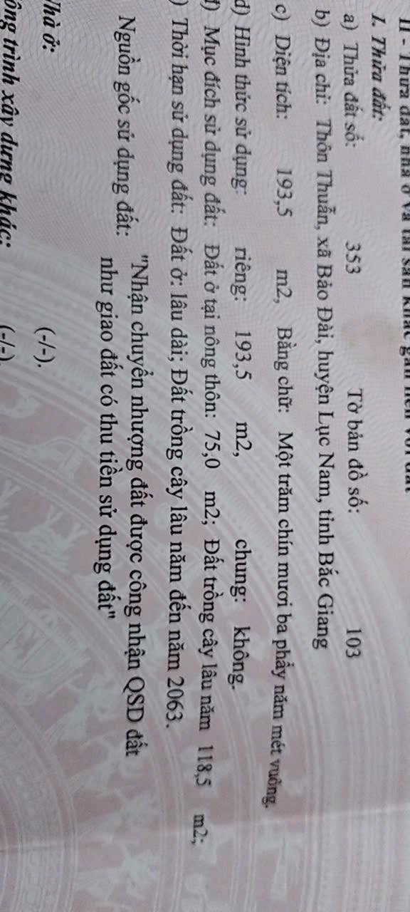 Đất thổ cư Bảo Đài, Lục Nam 193m² giá chỉ 5xx triệu - Đầu tư tiềm năng!