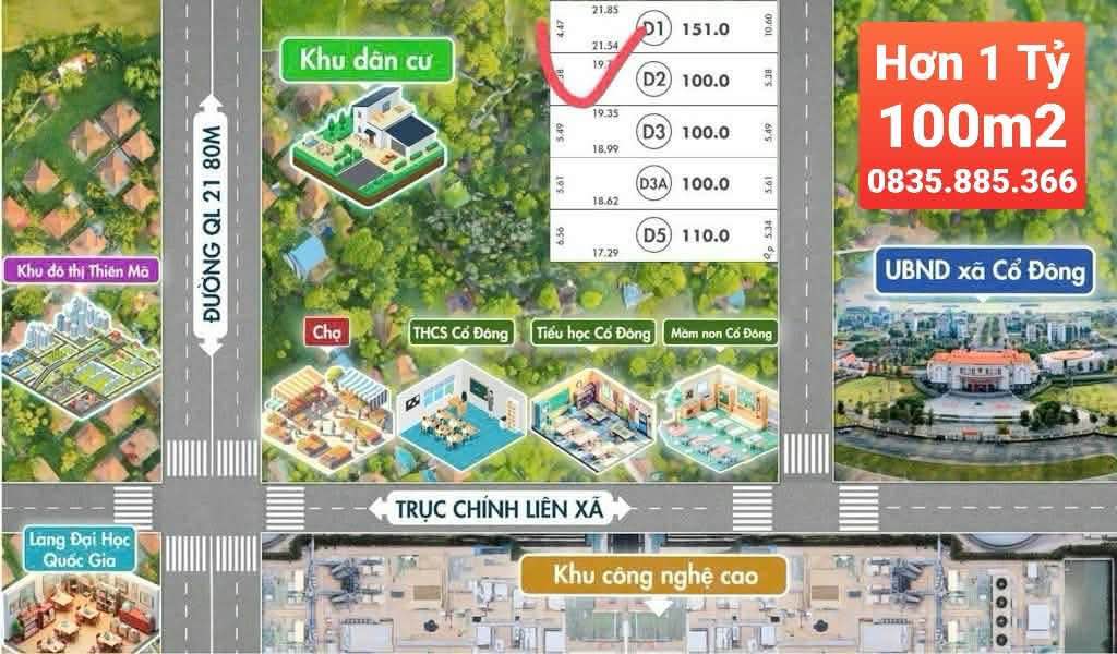 Đất nền Hòa Lạc 100m² giá 1 tỷ - Đầu tư tiềm năng