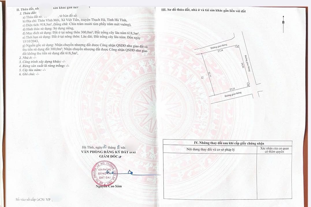 Đất Vĩnh Mới, Thạch Hà 918,5m² giá 1,6 tỷ - Đường rộng, tiện ích đầy đủ!