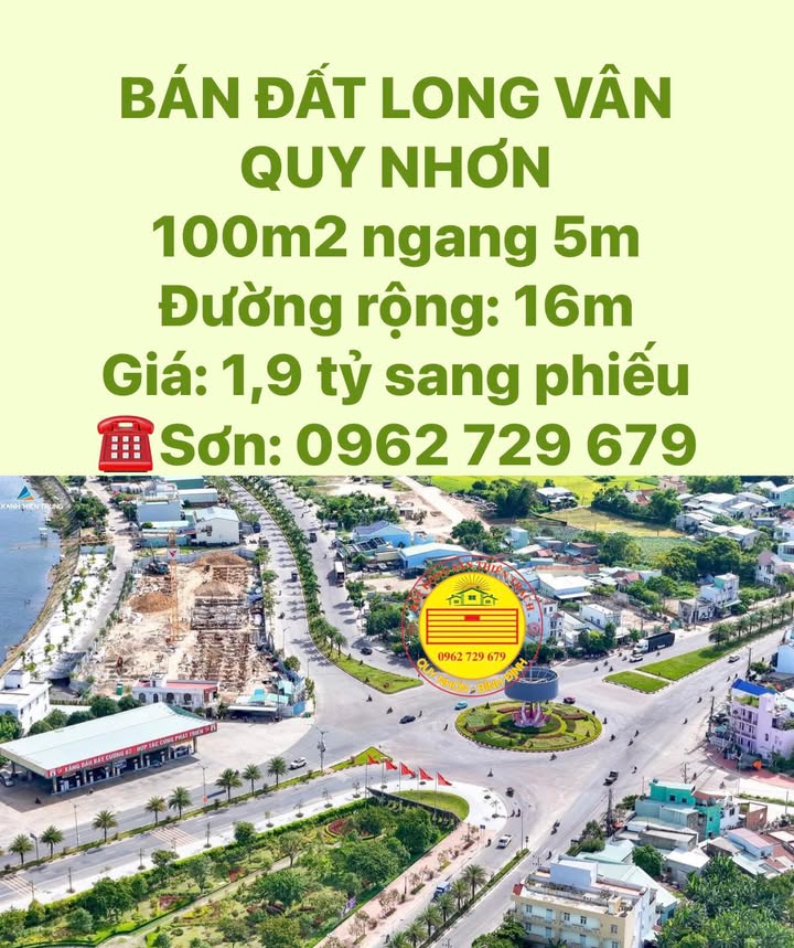 Đất nền 100m² tại Long Vân, Quy Nhơn - Giá chỉ 1,9 tỷ - Đường rộng 16m!