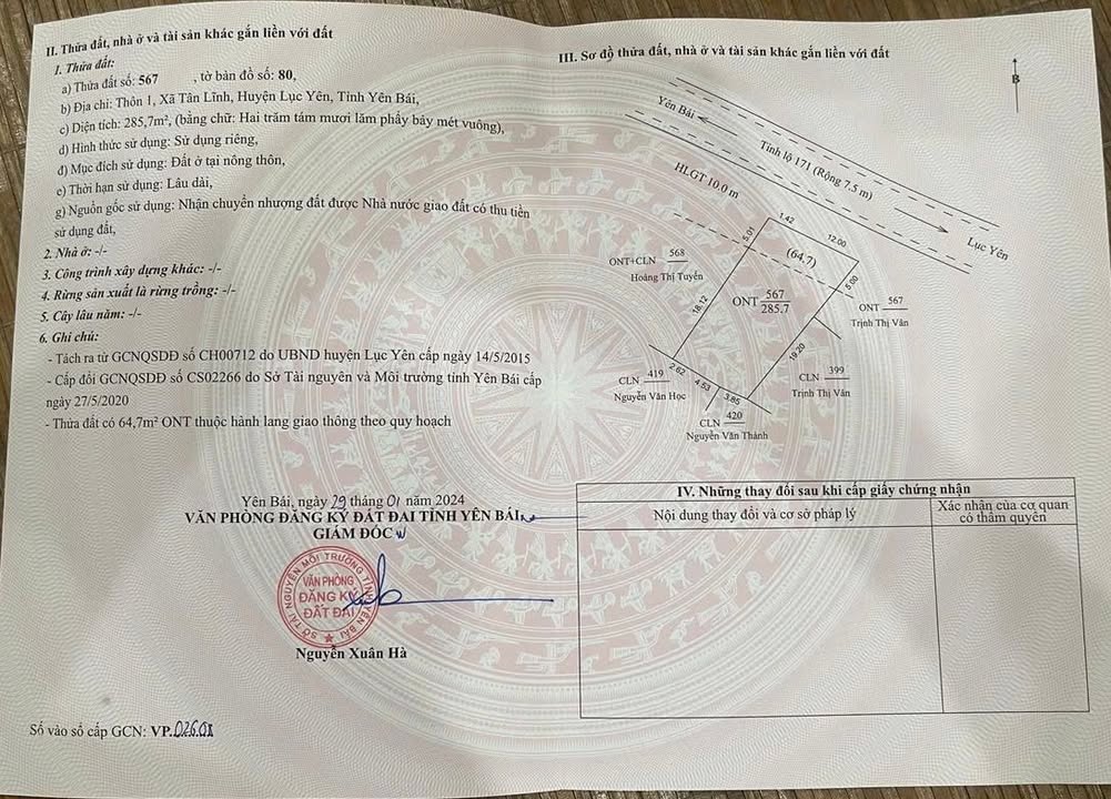 Đất nền mặt đường Tân Lĩnh, Lục Yên 260m² - Đầu tư sinh lời tiềm năng!