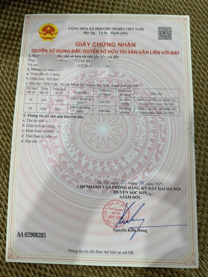 Đất nền 100m² tại xã Minh Trí, Sóc Sơn - Đầu tư sinh lời hấp dẫn!