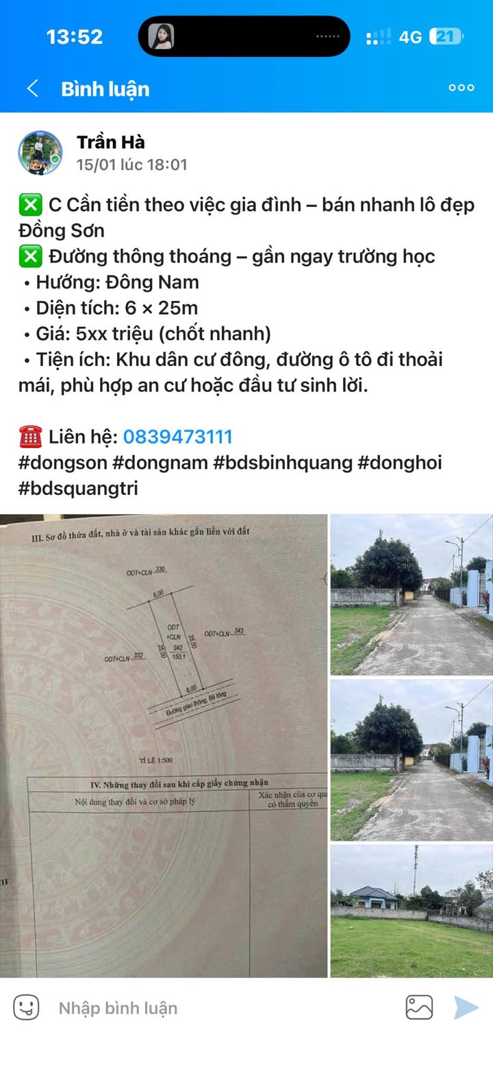 Đất nền Đồng Sơn 150m² giá chỉ 500 triệu - Bán gấp vì lý do gia đình!