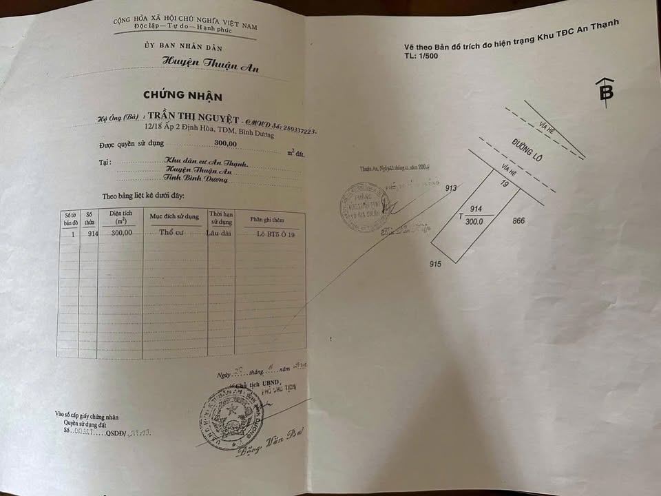 Đất thổ cư KDC An Thạnh - Thuận An 300m² giá 8.5 tỷ - Pháp lý rõ ràng!