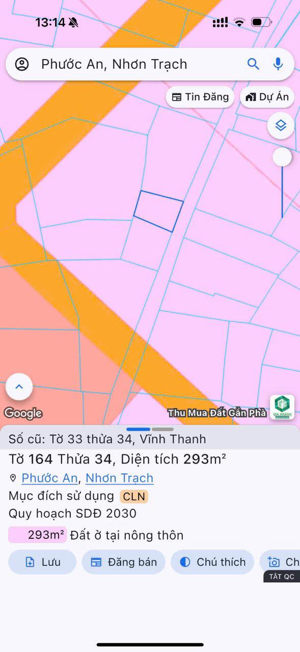 Đất nền xã Vĩnh Thanh, Nhơn Trạch 293m² giá 1.25 tỷ - Cơ hội đầu tư hấp dẫn!