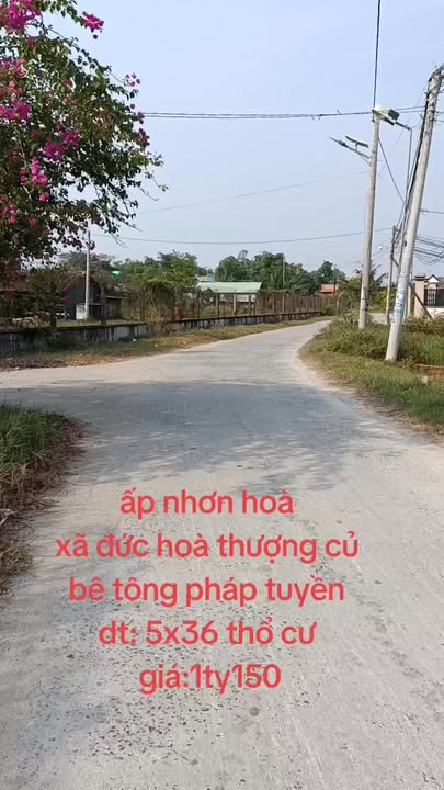 Đất thổ cư 180m² tại Ấp Nhơn Hòa - Sổ hồng chính chủ giá 1.15 tỷ