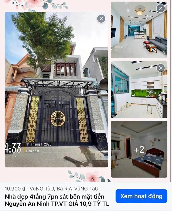 Nhà đẹp 4 tầng trên đường Nguyễn An Ninh Vũng Tàu 123m² giá 10.9 tỷ - Sân đậu xe 7 chỗ!