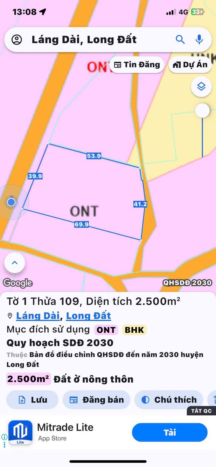 Đất Láng Dài, Huyện Long Đất 2500m² giá 4.7 tỷ - Cơ hội đầu tư không thể bỏ lỡ!