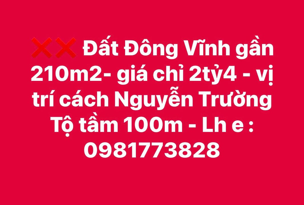 Đất nền Đông Vĩnh 210m² giá chỉ 2.4 tỷ - Vị trí đắc địa gần Nguyễn Trường Tộ!