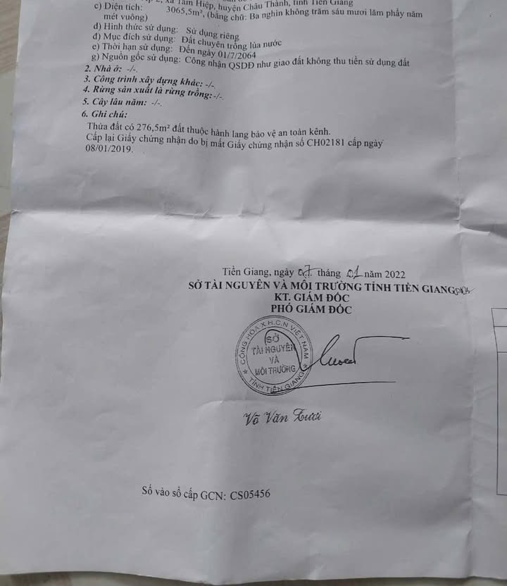 Đất nền xã Tam Hiệp, Tiền Giang 3065m² giá 700 triệu - Đầu tư sinh lời ngay!