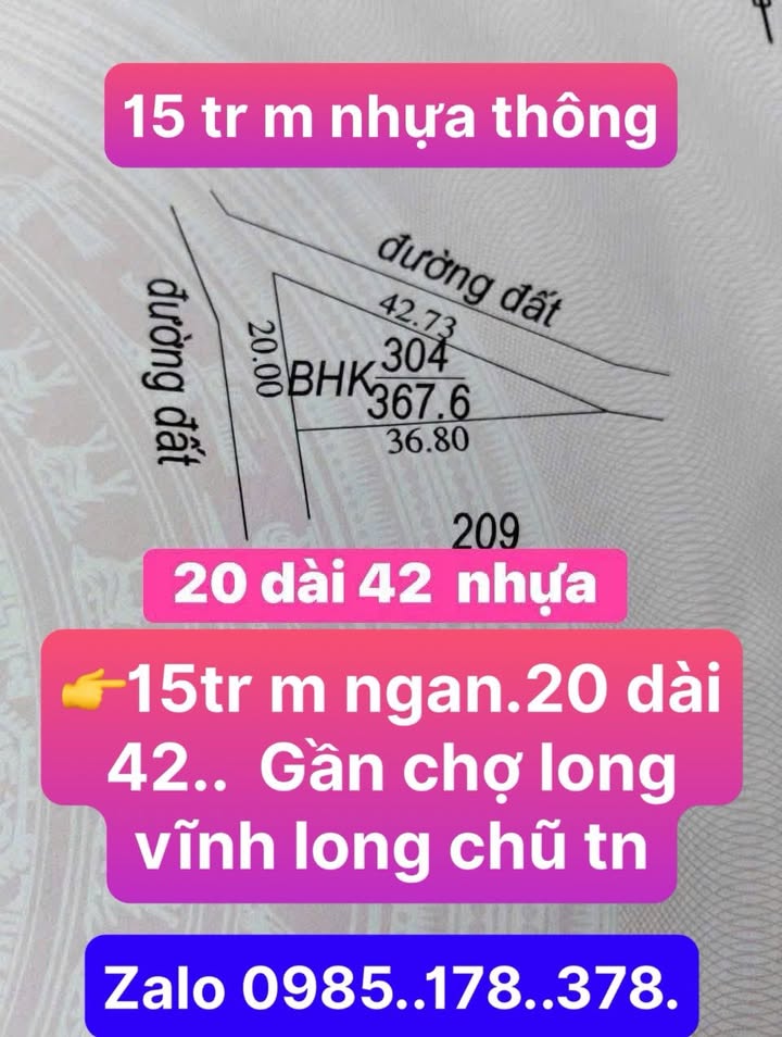 Đất nền chính chủ xã Long Vĩnh, huyện Châu Thành, 840m² giá 300 triệu - Cơ hội đầu tư hiếm có!