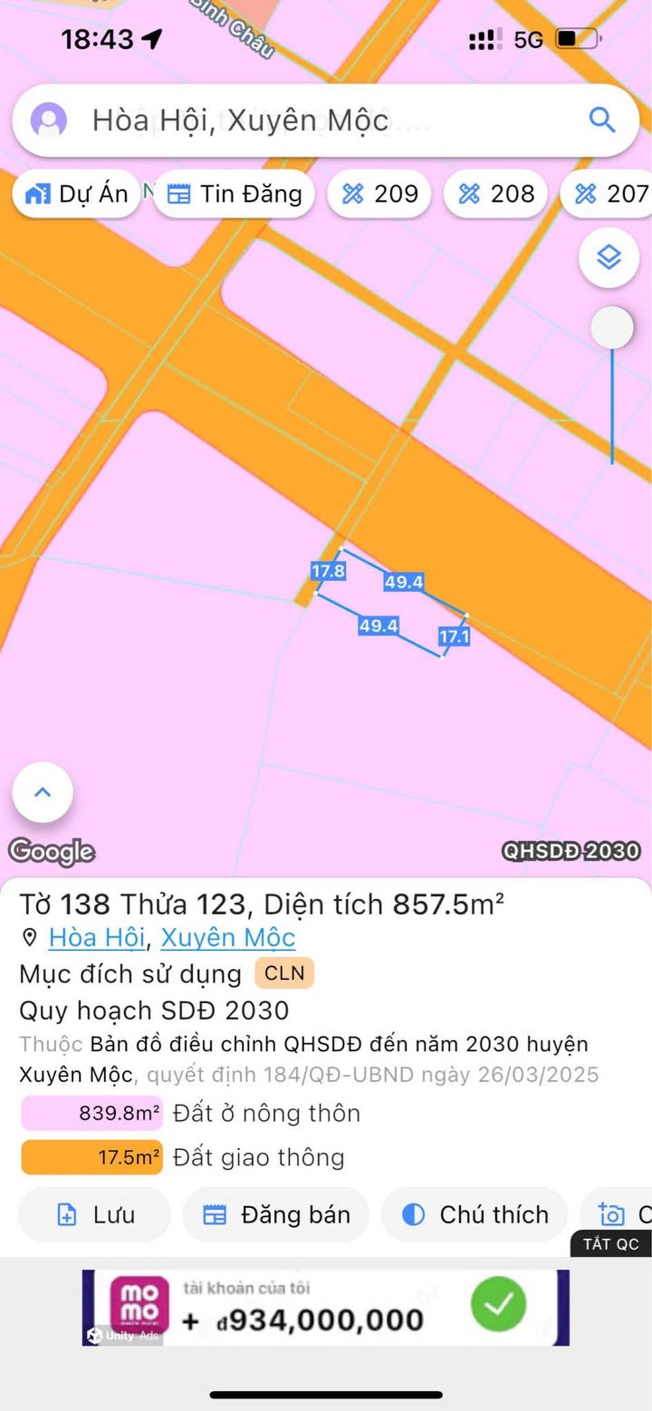 Đất thổ cư 100% Hòa Hội, Xuyên Mộc, 850m² giá 1.8 tỷ - Đầu tư sinh lời ngay!