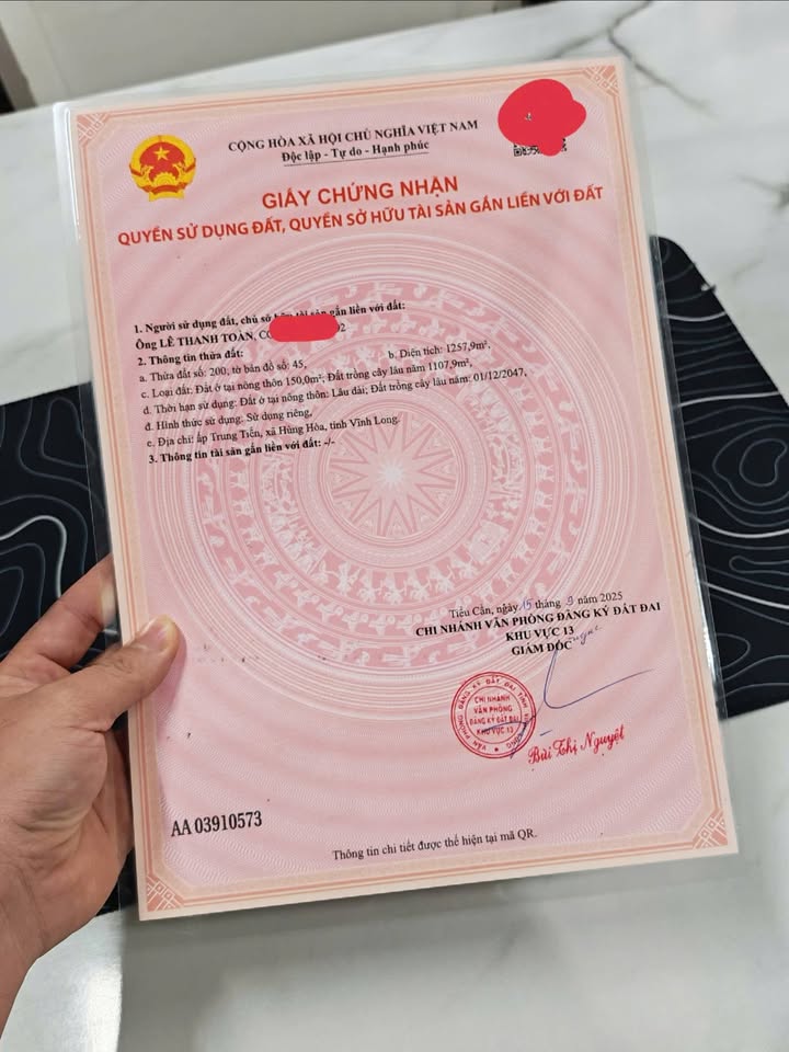 Đất mặt tiền ấp Trung Tiến, Tiểu Cần 1258m² giá 720 triệu - Cơ hội đầu tư tuyệt vời!