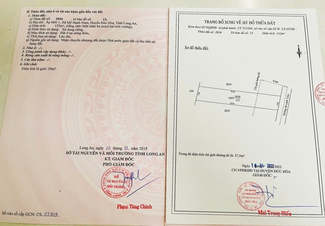 Đất thổ cư 130m² tại Mỹ Hạnh Nam, Đức Hòa giá 1,2 tỷ - Pháp lý rõ ràng