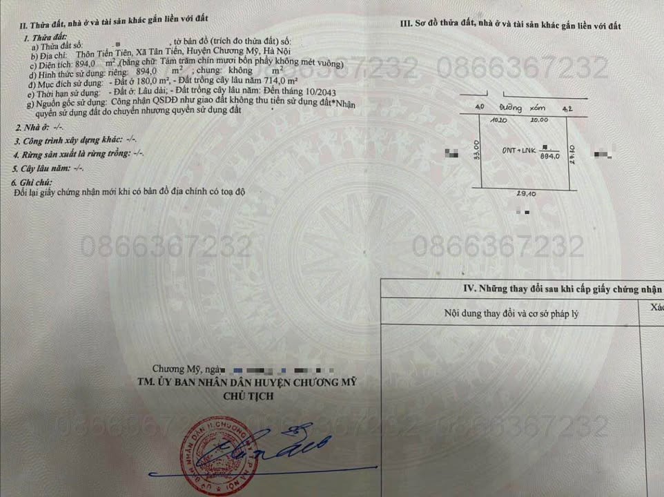 Đất nền Tân Tiến, Chương Mỹ 894m² giá 6 tỷ - Cơ hội đầu tư tuyệt vời!