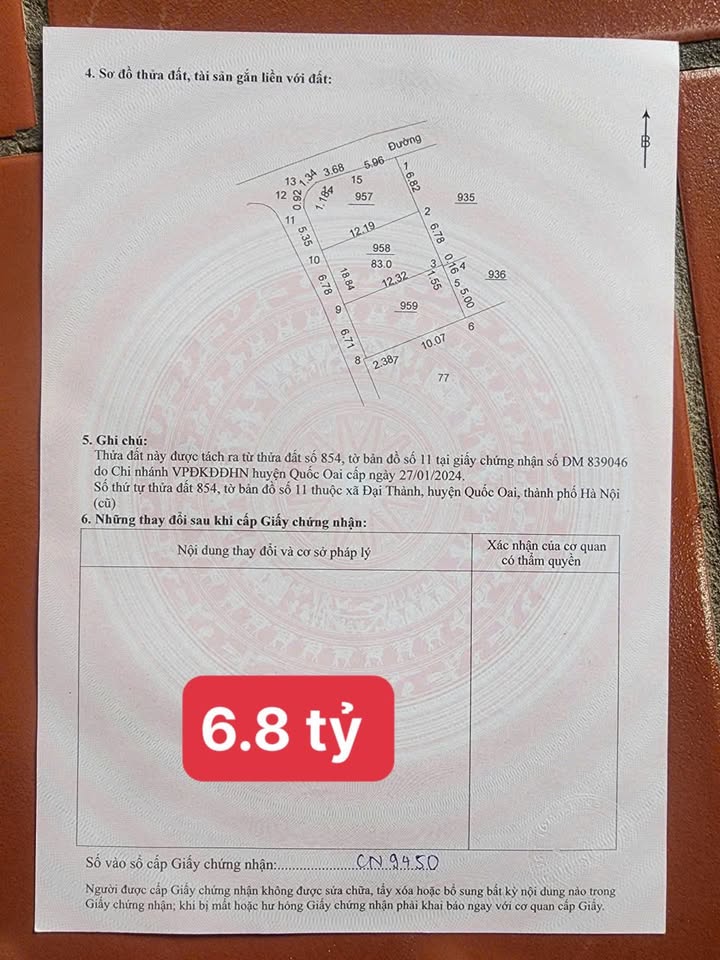 Nhà riêng tại Xã Đại Thành, Huyện Hoài Đức, 83m² giá 6.8 tỷ - Vị trí đẹp, ô tô vào tận nhà!