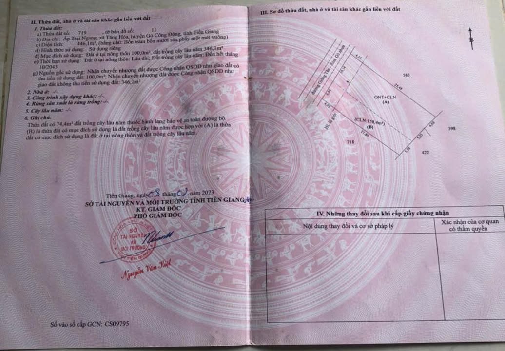 Đất thổ cư mặt tiền Liên Ấp Trại Ngang 446m² giá chỉ 850 triệu - Cơ hội đầu tư tuyệt vời!