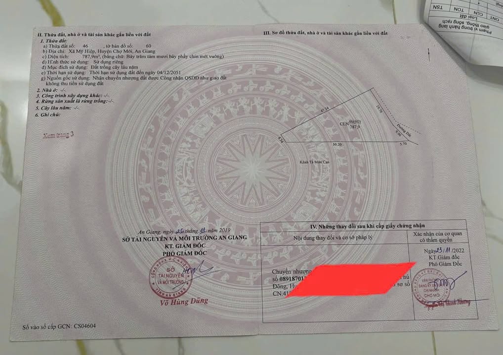 Đất nền góc 2 mặt tiền tại xã Mỹ Hiệp, 787m² giá 650 triệu - Cơ hội đầu tư hấp dẫn!