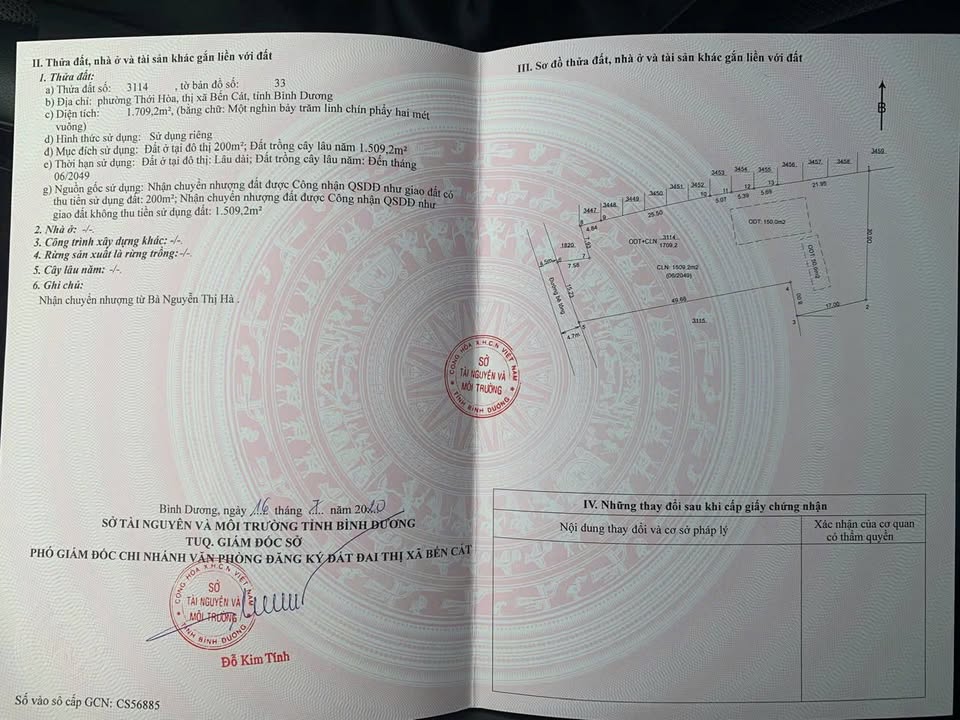 Đất thổ cư 200m² Thới Hòa Bến Cát 1700m² giá 5.9 tỷ - Đường xe tải lớn thuận tiện