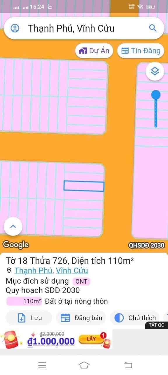 Đất nền khu dân cư Miền Đông, Vĩnh Cửu 110m² giá 1.65 tỷ - Cơ hội đầu tư tuyệt vời!