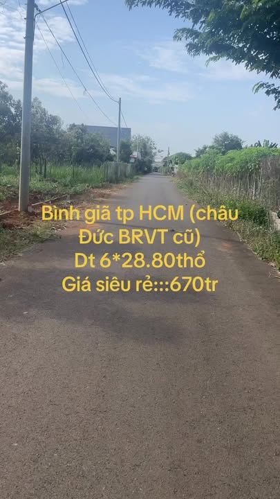 Đất thổ cư xã Bình Giã, Huyện Châu Đức 172m² chỉ 670 triệu - Cơ hội đầu tư tốt!