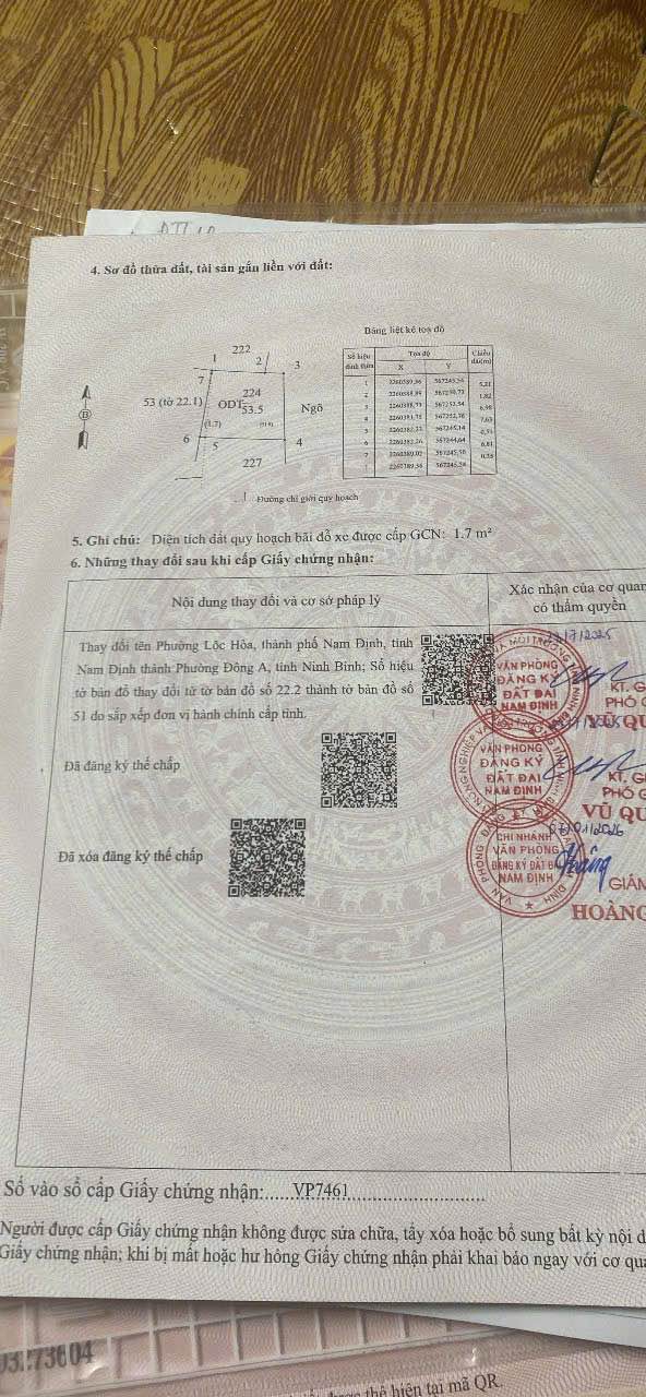 Đất nền 53,5m² tại phường Lộc Hòa, Nam Định - Chính chủ bán gấp chỉ 1,1 tỷ!