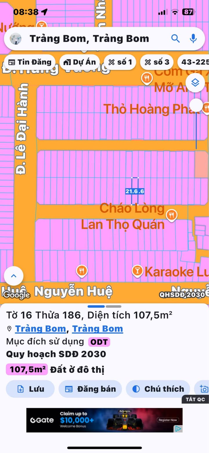 Đất thổ cư 107,5m² tại Trảng Bom, Đồng Nai - Giá chỉ 2 tỷ, sổ hồng chính chủ!