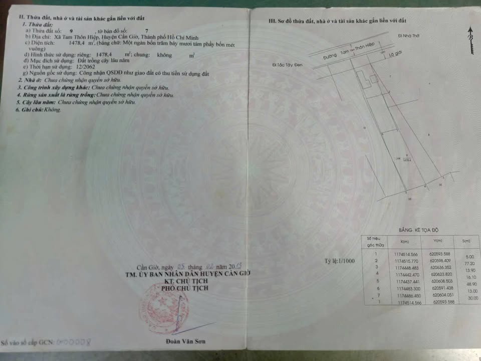 Đất thổ cư mặt tiền đường Tam Thôn Hiệp, Cần Giờ 2260m² giá 21 tỷ - Chính chủ thương lượng!