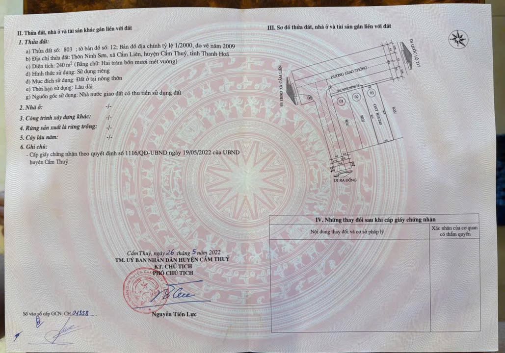 Đất nền 240m² tại 1116 Cẩm Liên, Cẩm Thủy giá chỉ 5xx triệu - Cơ hội đầu tư tuyệt vời!